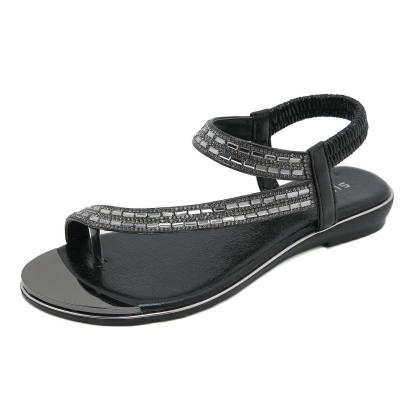 Sandals Hollow Triangle Rhinestone Sandals Soft Bottom Wedge Flat