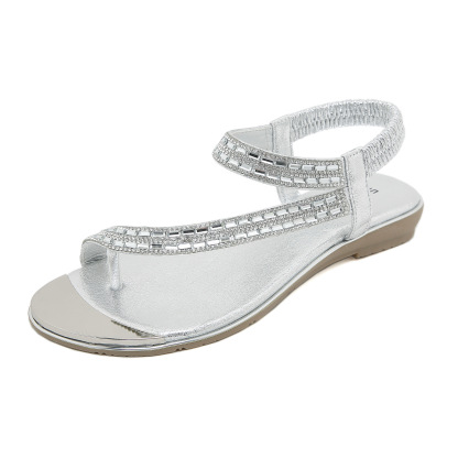 Sandals Hollow Triangle Rhinestone Sandals Soft Bottom Wedge Flat