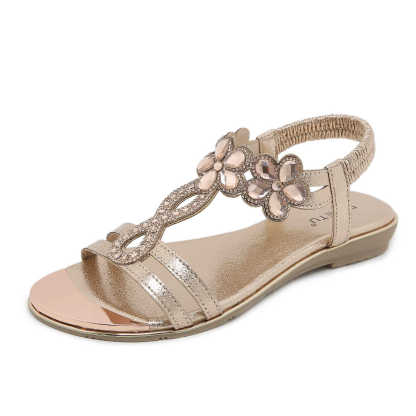 Sandals Hollow Triangle Rhinestone Sandals Soft Bottom Wedge Flat