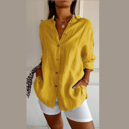 Classic Pleated Textured Single-Breasted Lapel Shirt for Women