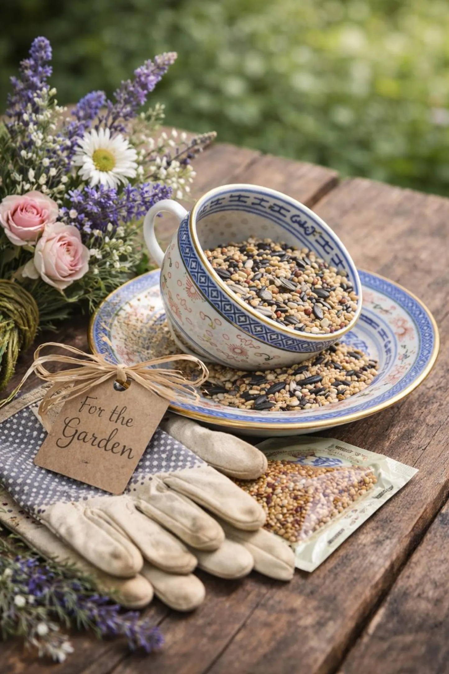 Whimsical Vintage Spilling Teacup Bird Feeder