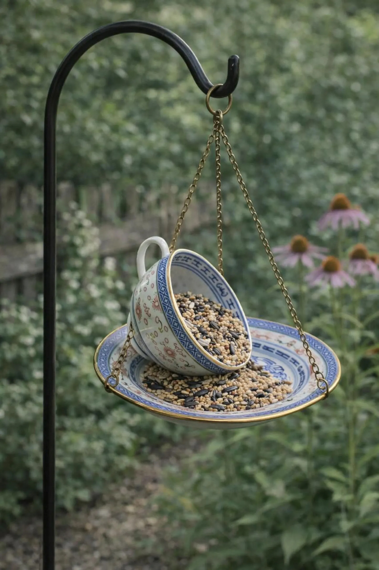 Whimsical Vintage Spilling Teacup Bird Feeder