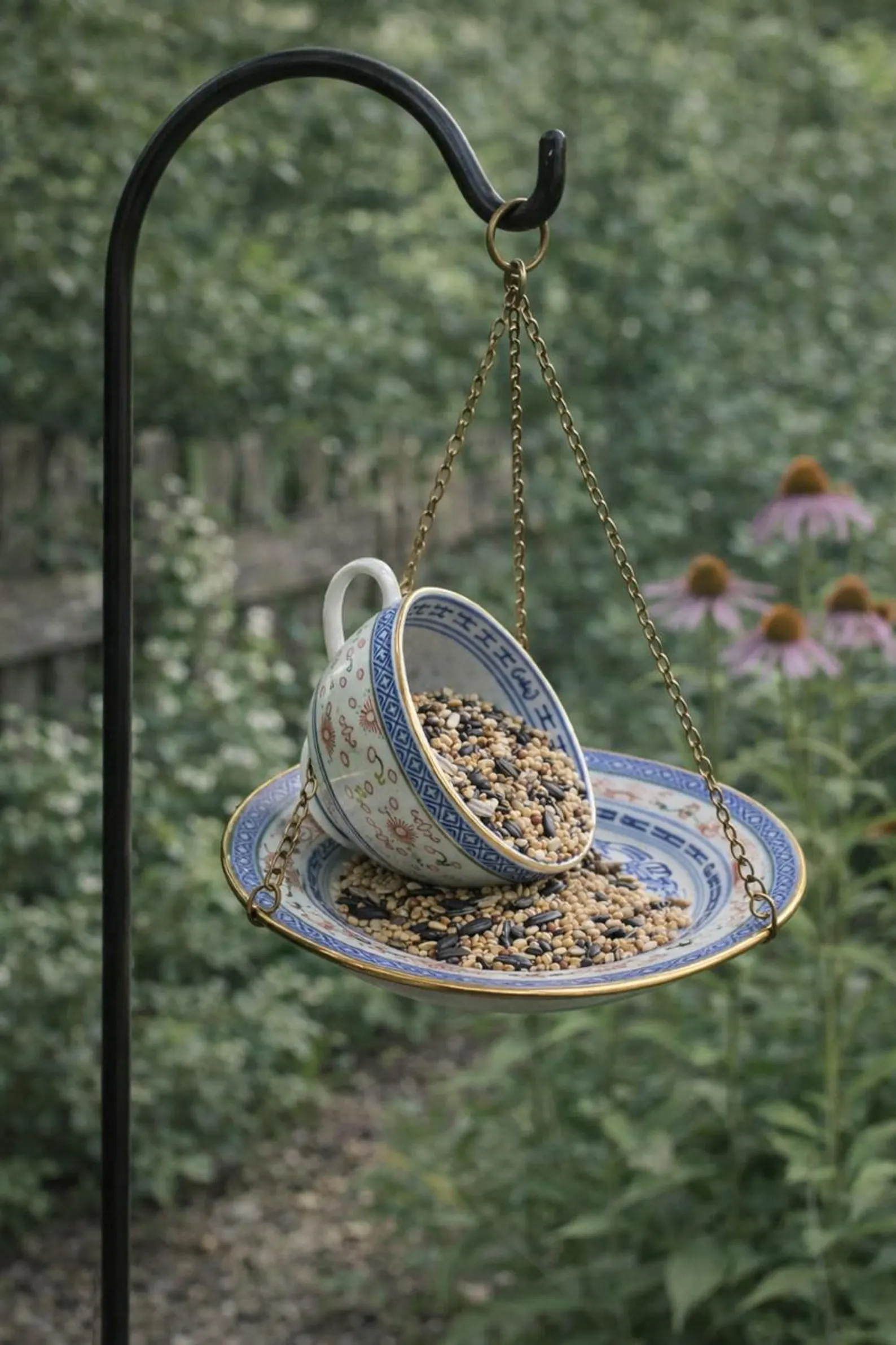 Whimsical Vintage Spilling Teacup Bird Feeder