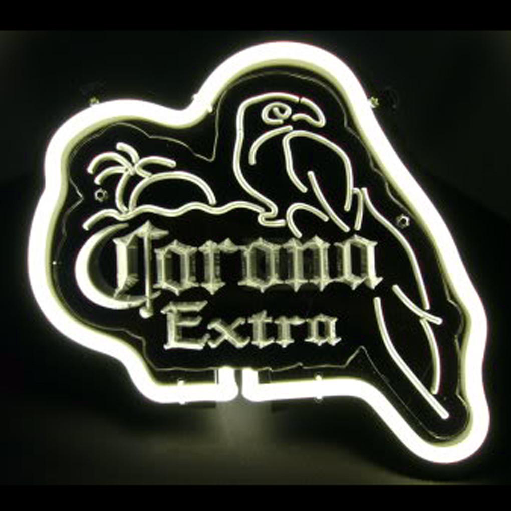Corona Extra Parrot White On Black Neon Bar Mancave Sign Wall Decor