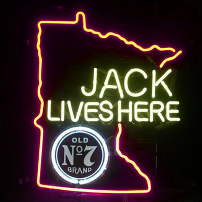 Jack Daniels Lives Here Minnasota Whiskey Handmade Art Neon Sign Wall Decor