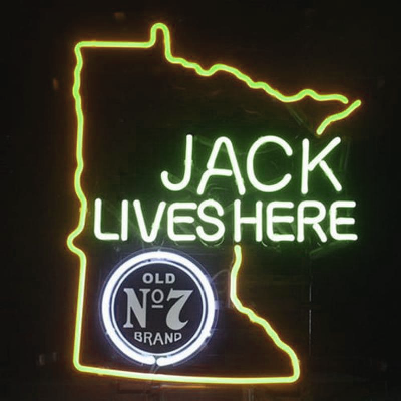 Jack Daniels Lives Here Minnasota Whiskey Handmade Art Neon Sign Wall Decor
