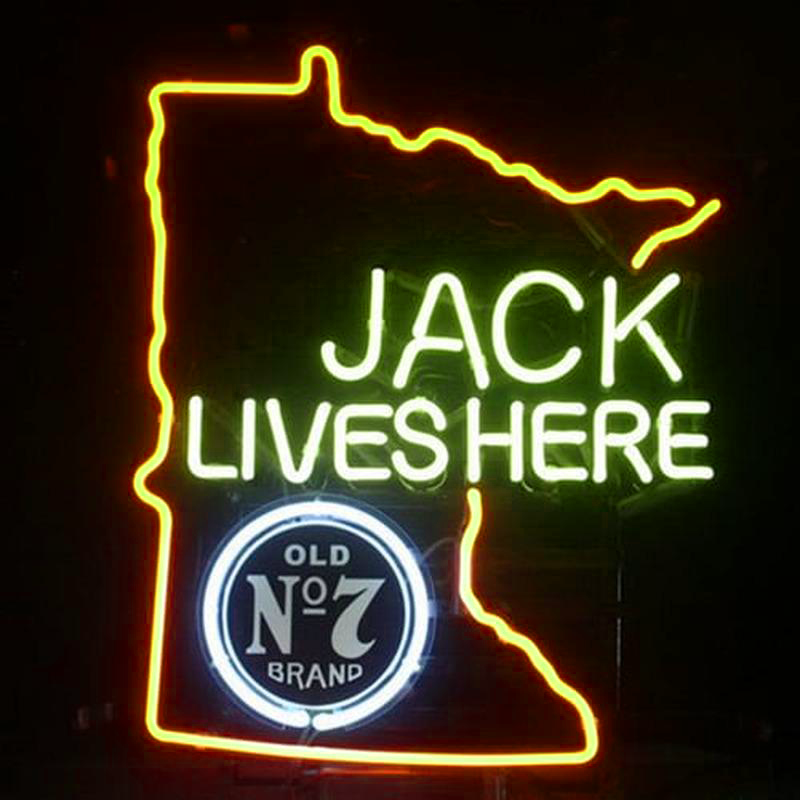Jack Daniels Lives Here Minnasota Whiskey Handmade Art Neon Sign Wall Decor