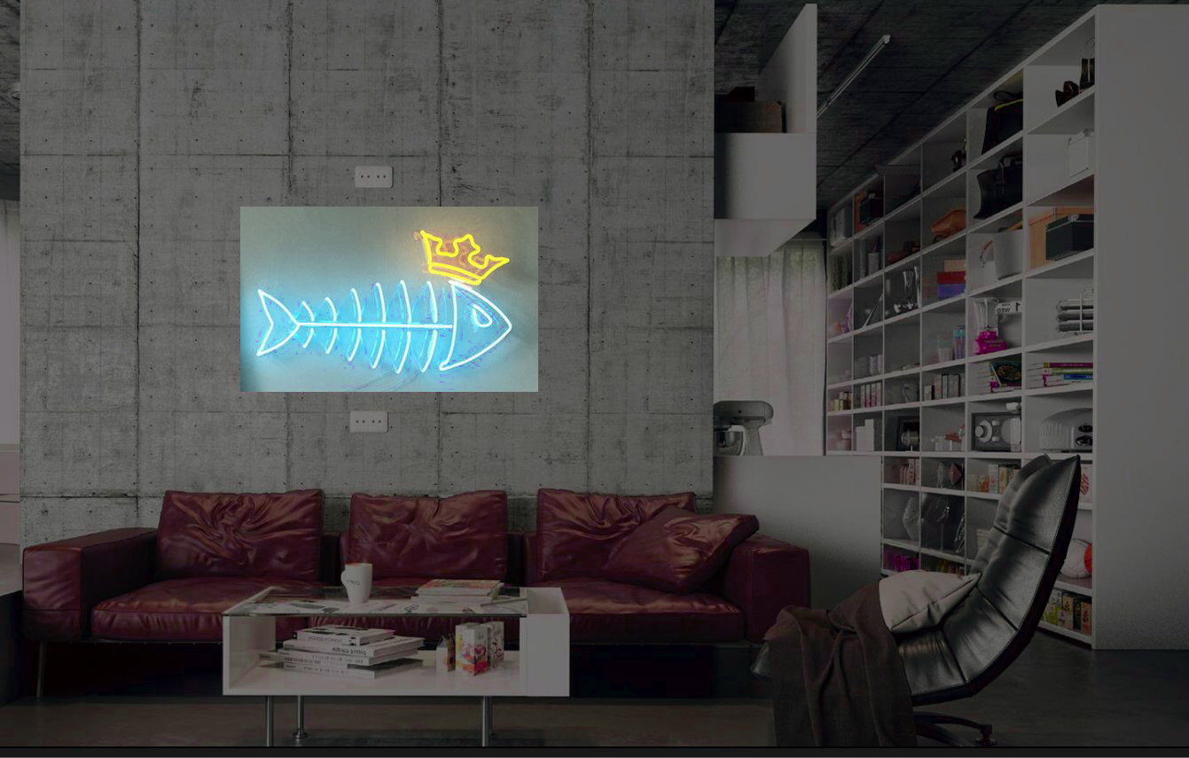 New Fish With Crown Neon Sign Wall Decor Light Wall Decor