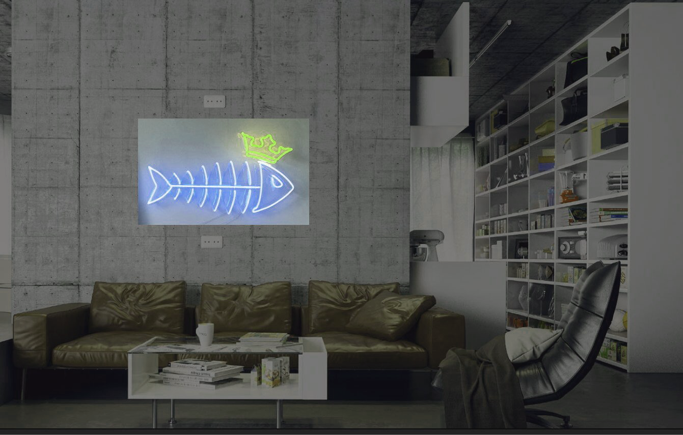 New Fish With Crown Neon Sign Wall Decor Light Wall Decor