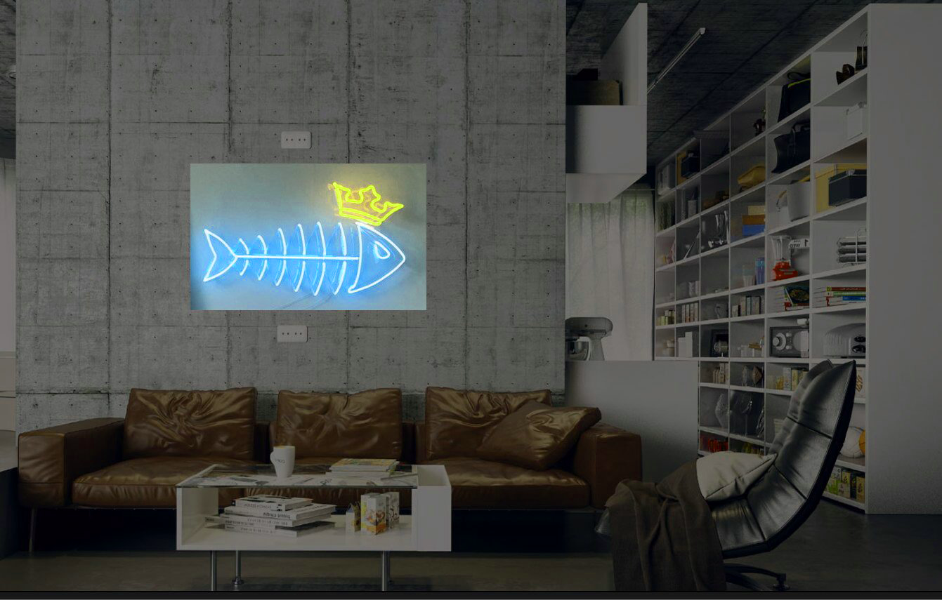 New Fish With Crown Neon Sign Wall Decor Light Wall Decor
