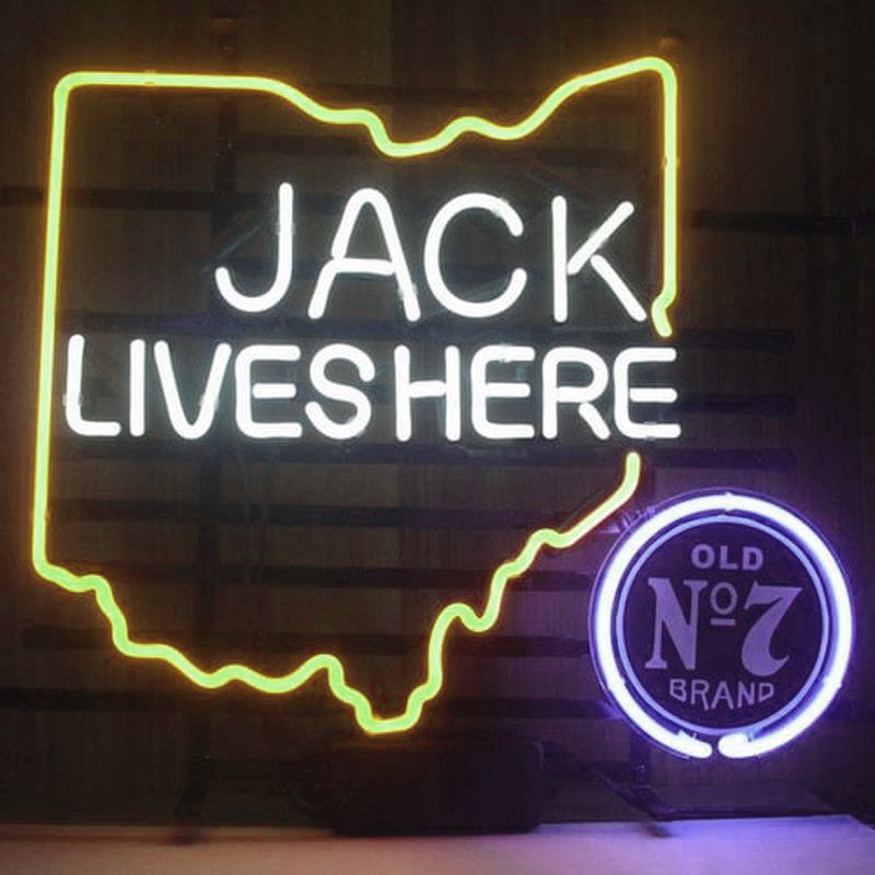 New Jack Daniels Lives Here Ohio Old No7 Whiskey Handmade Art Neon Sign Wall Decor