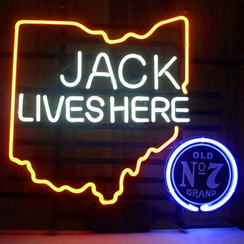New Jack Daniels Lives Here Ohio Old No7 Whiskey Handmade Art Neon Sign Wall Decor