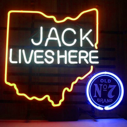 New Jack Daniels Lives Here Ohio Old No7 Whiskey Handmade Art Neon Sign Wall Decor