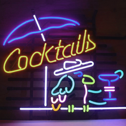 Professional Cocktail Parrot Cocktails Real Neon Glass Beer Bar Pub Sign Wall Decor