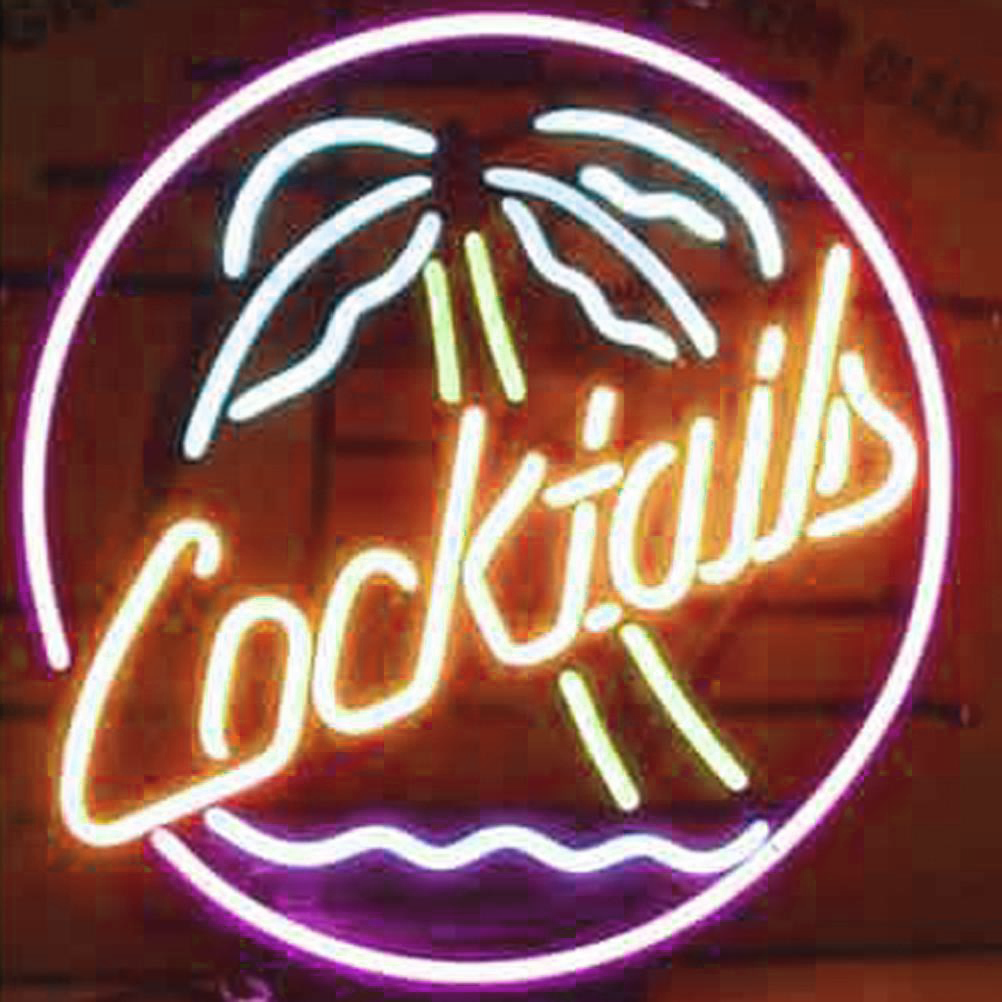 Professional Cocktails Palm Tree Beer Bar Open Neon Signs Wall Decor