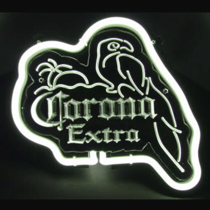 Corona Extra Parrot White On Black Neon Bar Mancave Sign Wall Decor