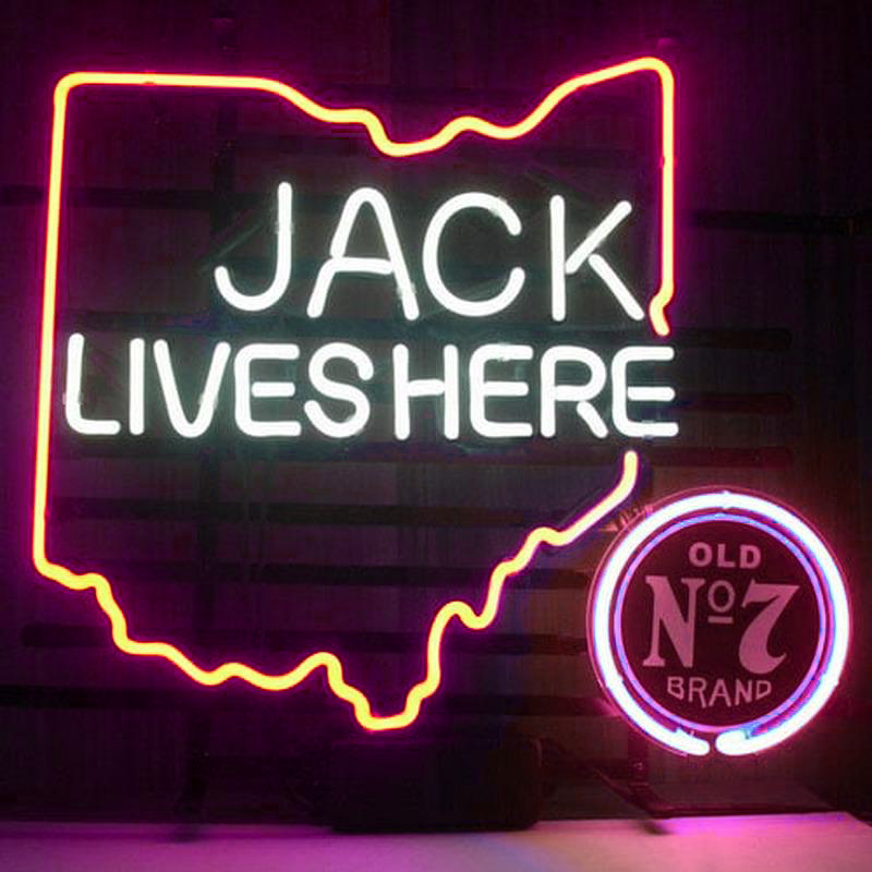 New Jack Daniels Lives Here Ohio Old No7 Whiskey Handmade Art Neon Sign Wall Decor