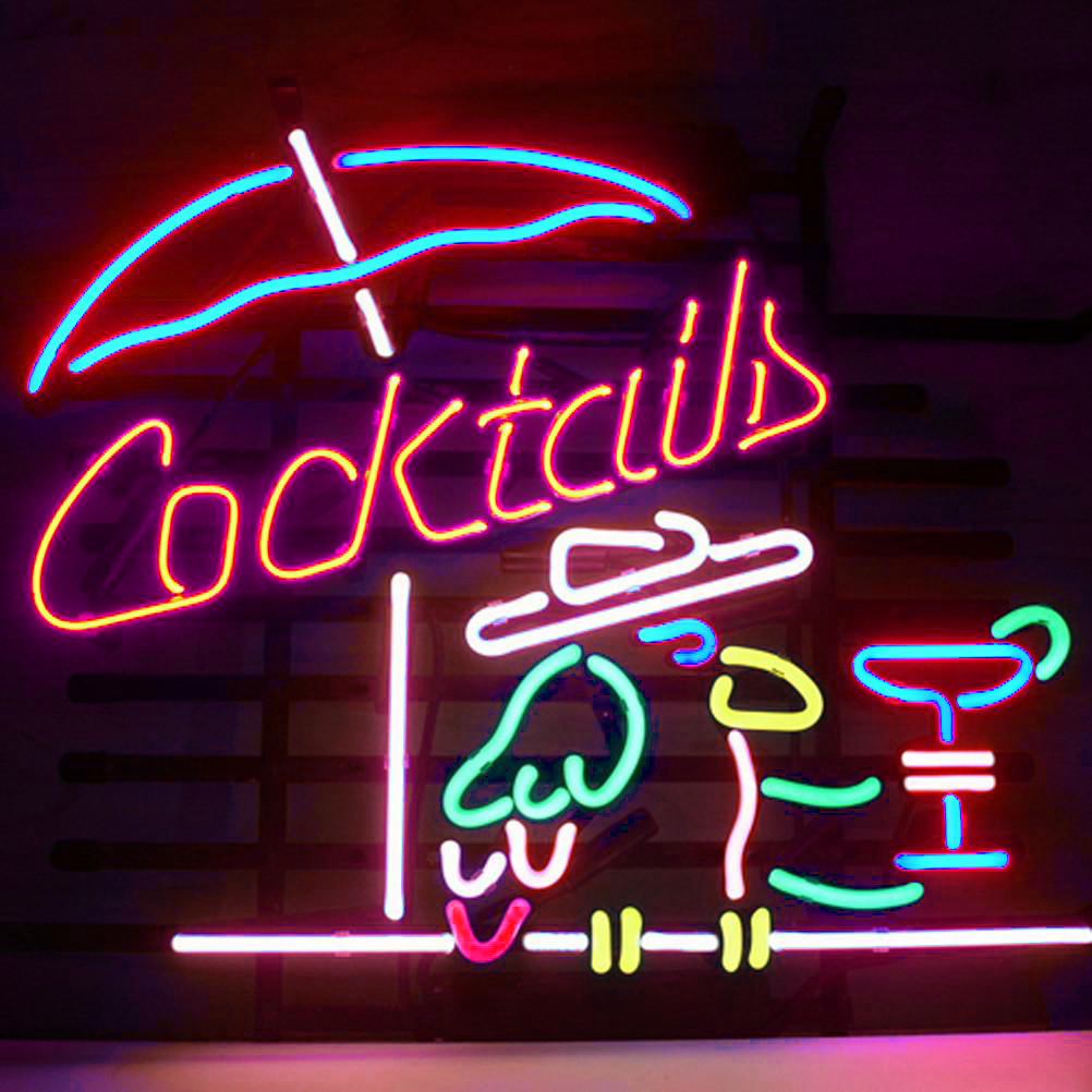 Professional Cocktail Parrot Cocktails Real Neon Glass Beer Bar Pub Sign Wall Decor