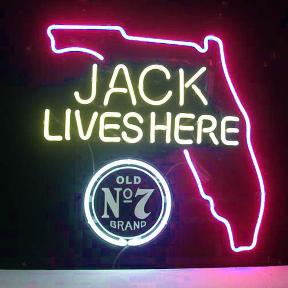 Professional Jack Daniels Jack Lives Florida Whiskey Beer Bar Open Neon Signs Wall Decor
