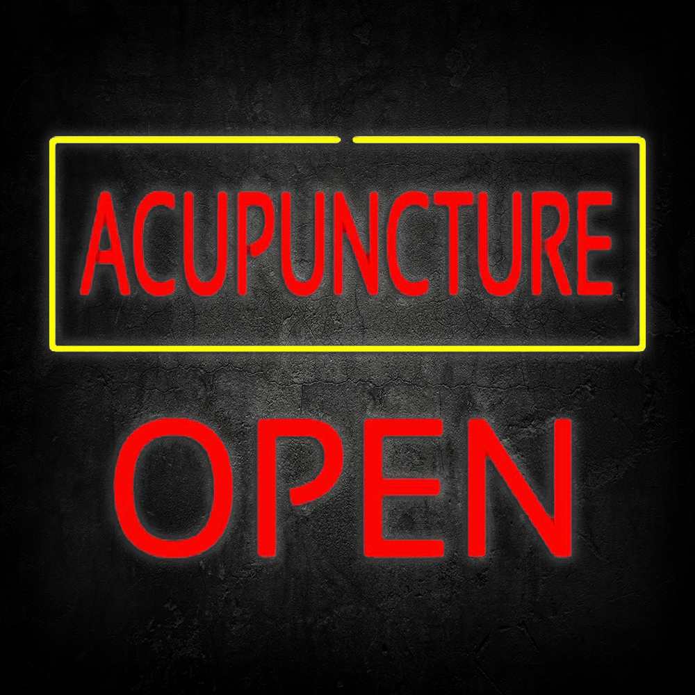 Red Acupuncture Yellow Border Block Open Led Neon Signs