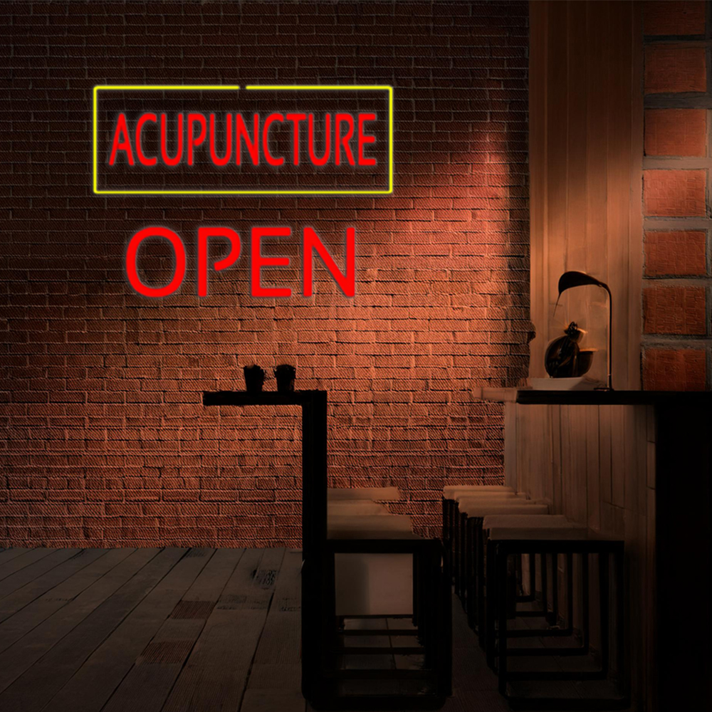 Red Acupuncture Yellow Border Block Open Led Neon Signs