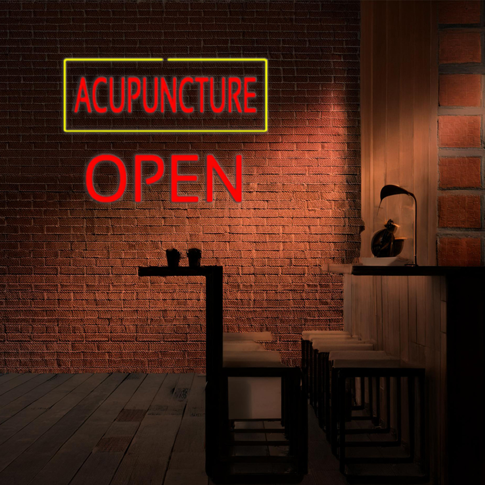 Red Acupuncture Yellow Border Block Open Led Neon Signs