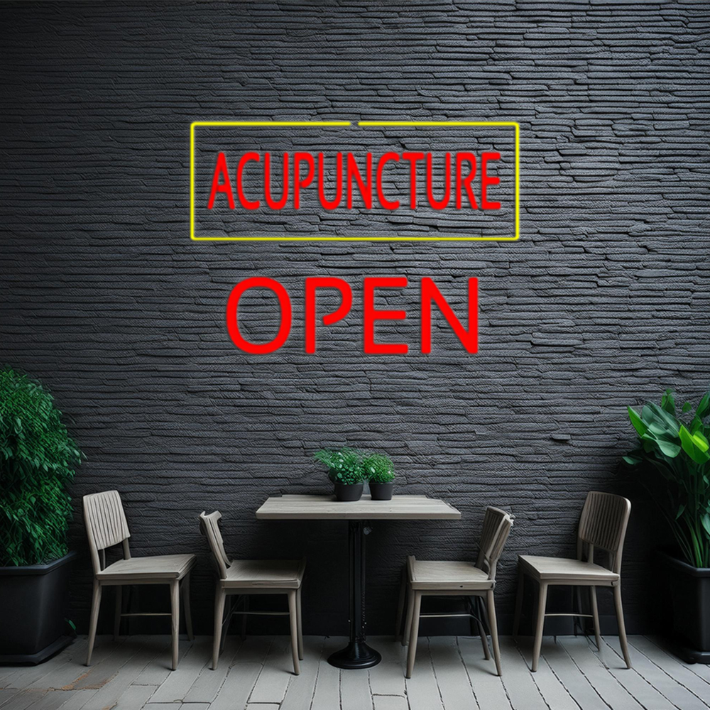 Red Acupuncture Yellow Border Block Open Led Neon Signs