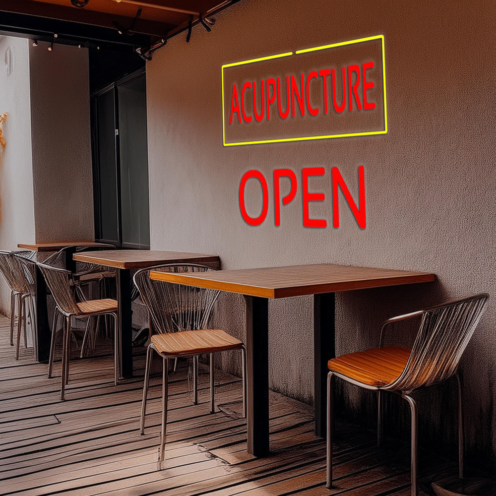 Red Acupuncture Yellow Border Block Open Led Neon Signs