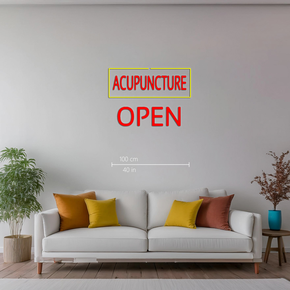 Red Acupuncture Yellow Border Block Open Led Neon Signs