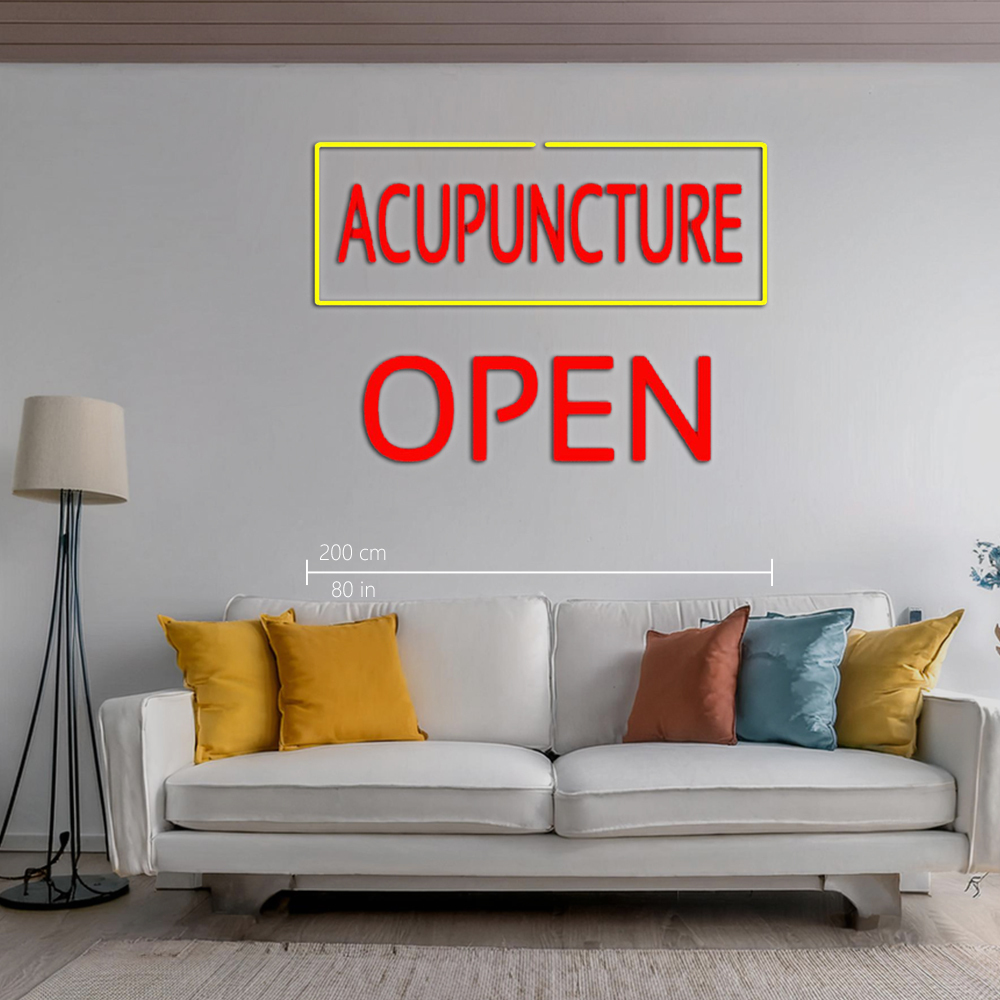 Red Acupuncture Yellow Border Block Open Led Neon Signs