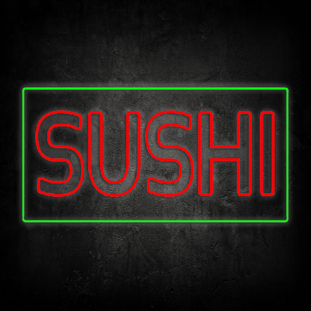 Red Double Stroke Sushi With Green Border Led Neon Signs