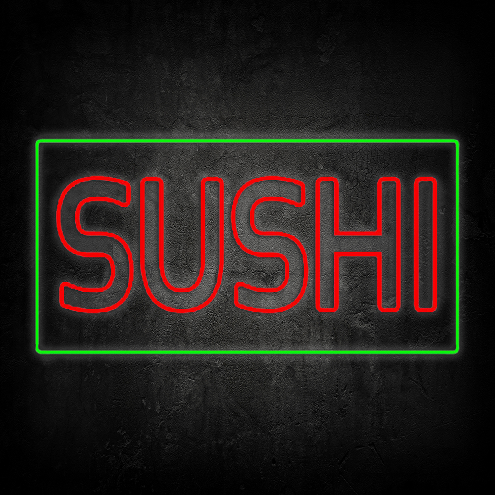 Red Double Stroke Sushi With Green Border Led Neon Signs