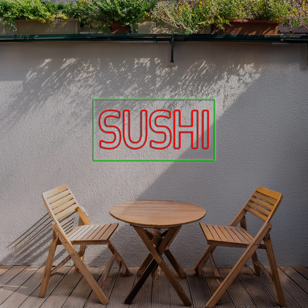 Red Double Stroke Sushi With Green Border Led Neon Signs