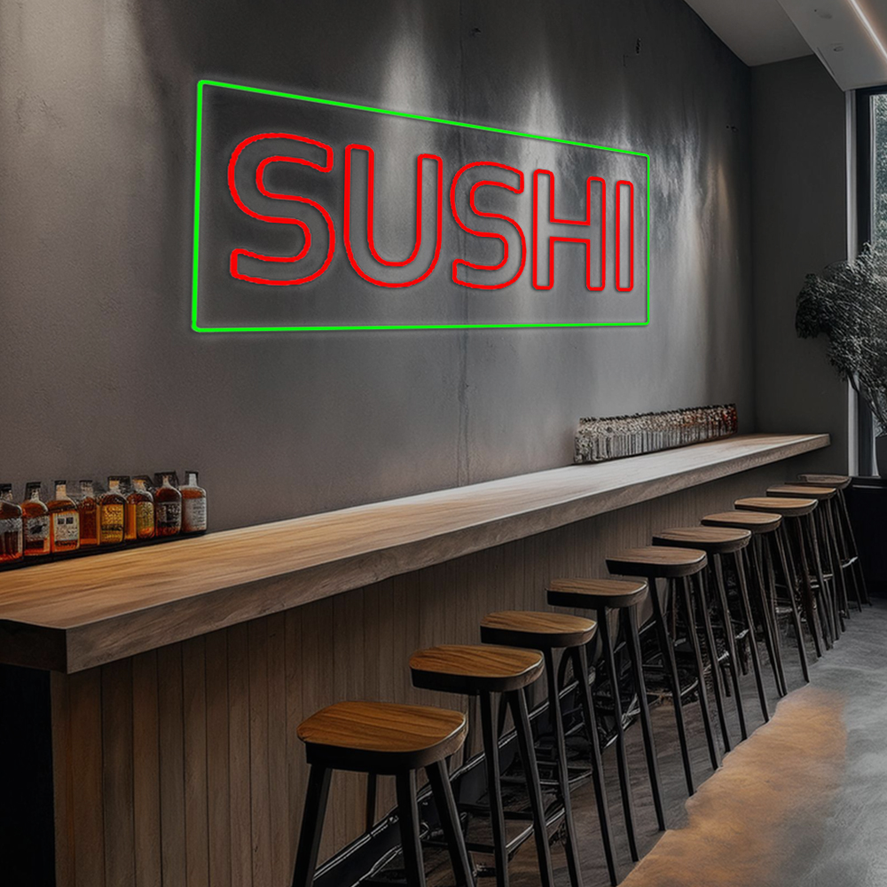 Red Double Stroke Sushi With Green Border Led Neon Signs