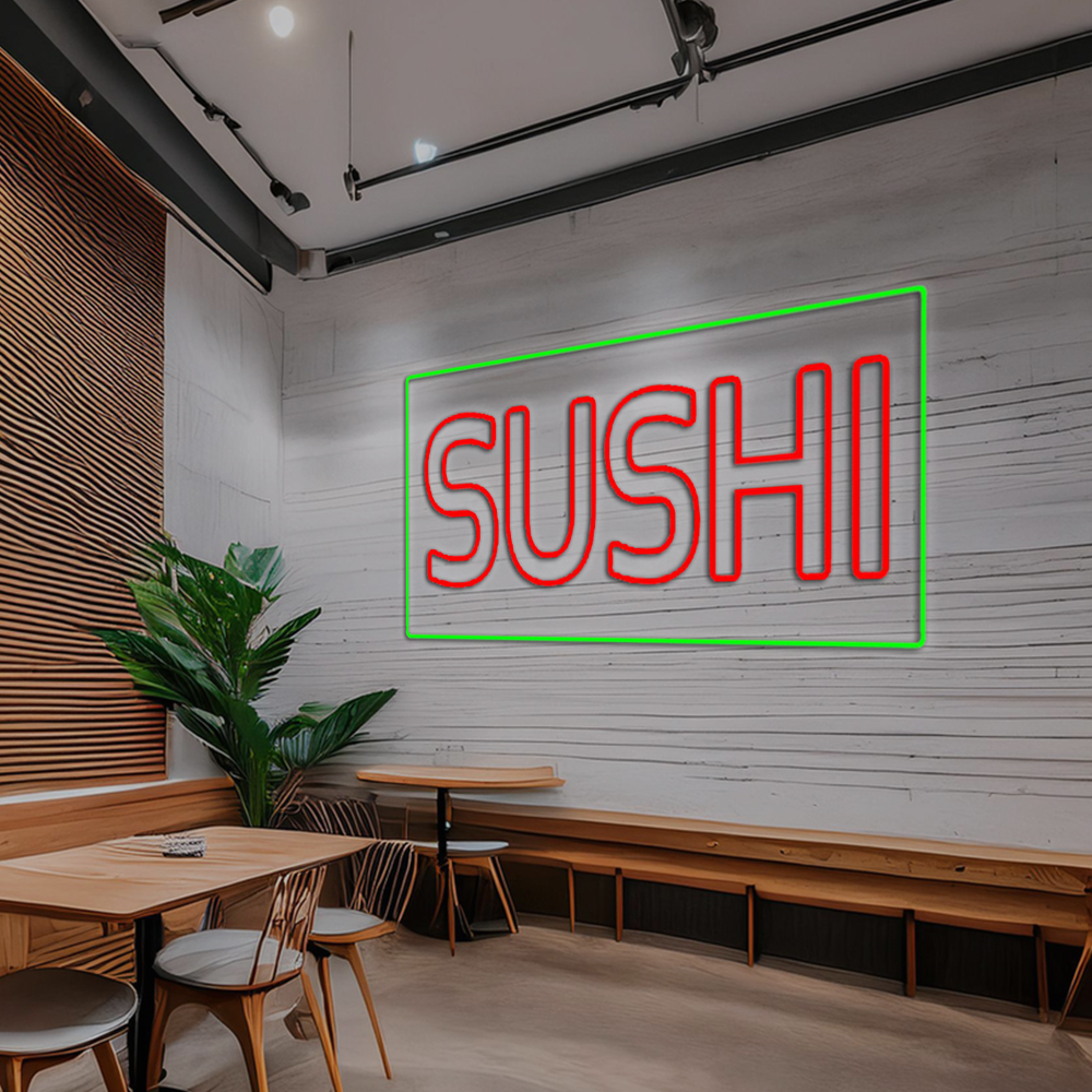 Red Double Stroke Sushi With Green Border Led Neon Signs
