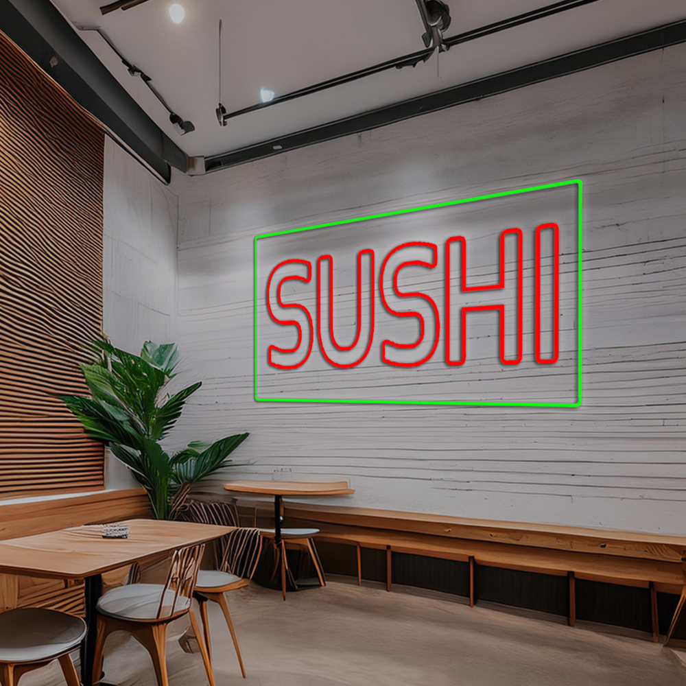 Red Double Stroke Sushi With Green Border Led Neon Signs