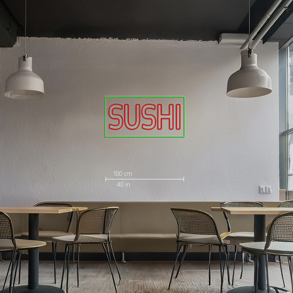 Red Double Stroke Sushi With Green Border Led Neon Signs