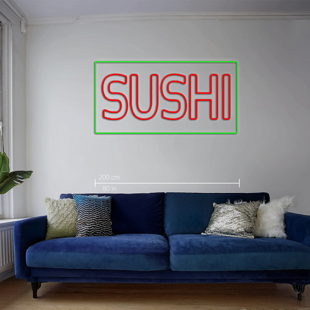 Red Double Stroke Sushi With Green Border Led Neon Signs