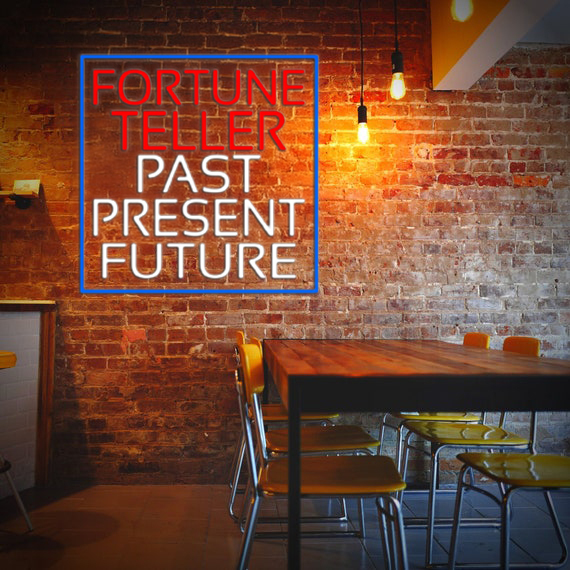Red Fortune Teller White Past Present Future Blue Border Led Neon Sign