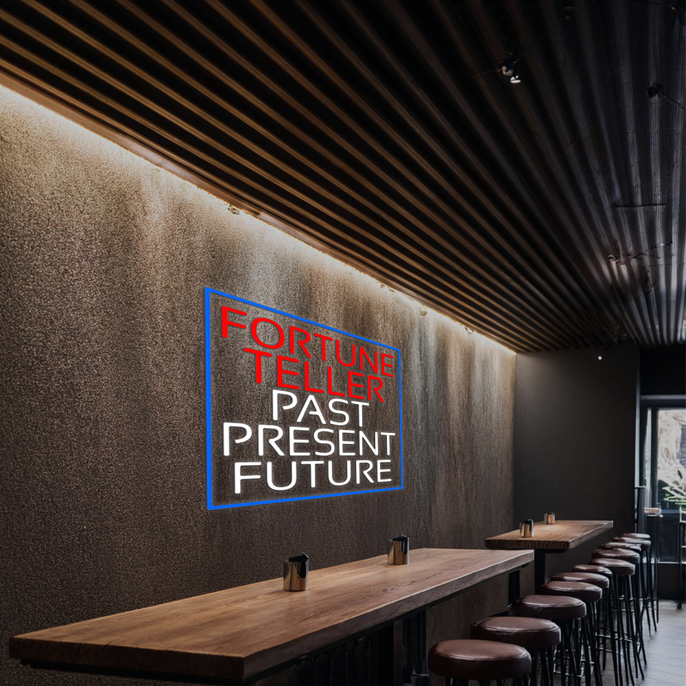 Red Fortune Teller White Past Present Future Blue Border Led Neon Sign