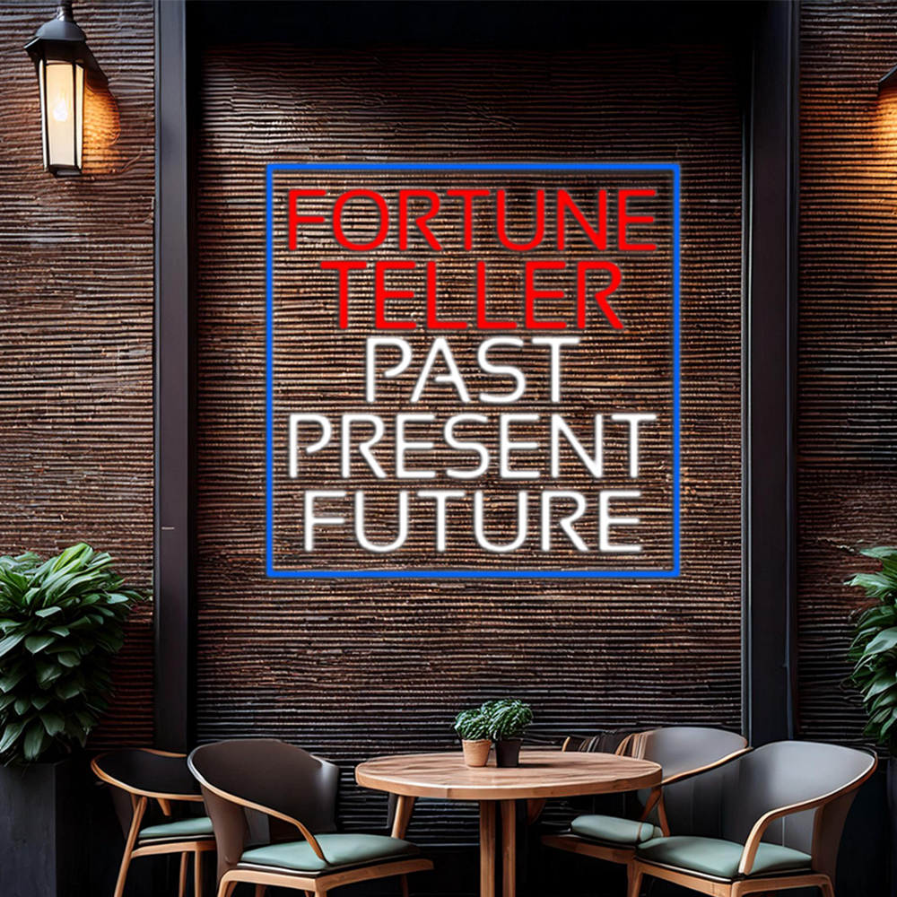 Red Fortune Teller White Past Present Future Blue Border Led Neon Sign