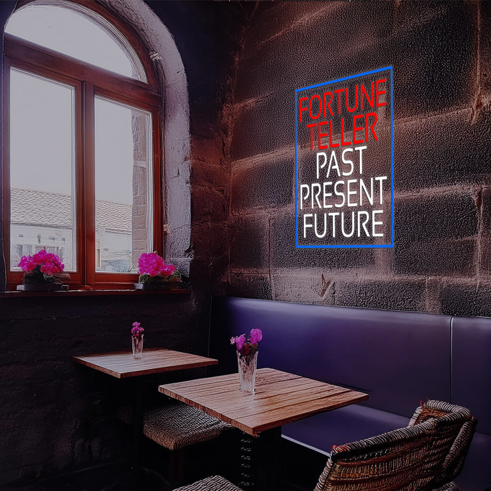 Red Fortune Teller White Past Present Future Blue Border Led Neon Sign