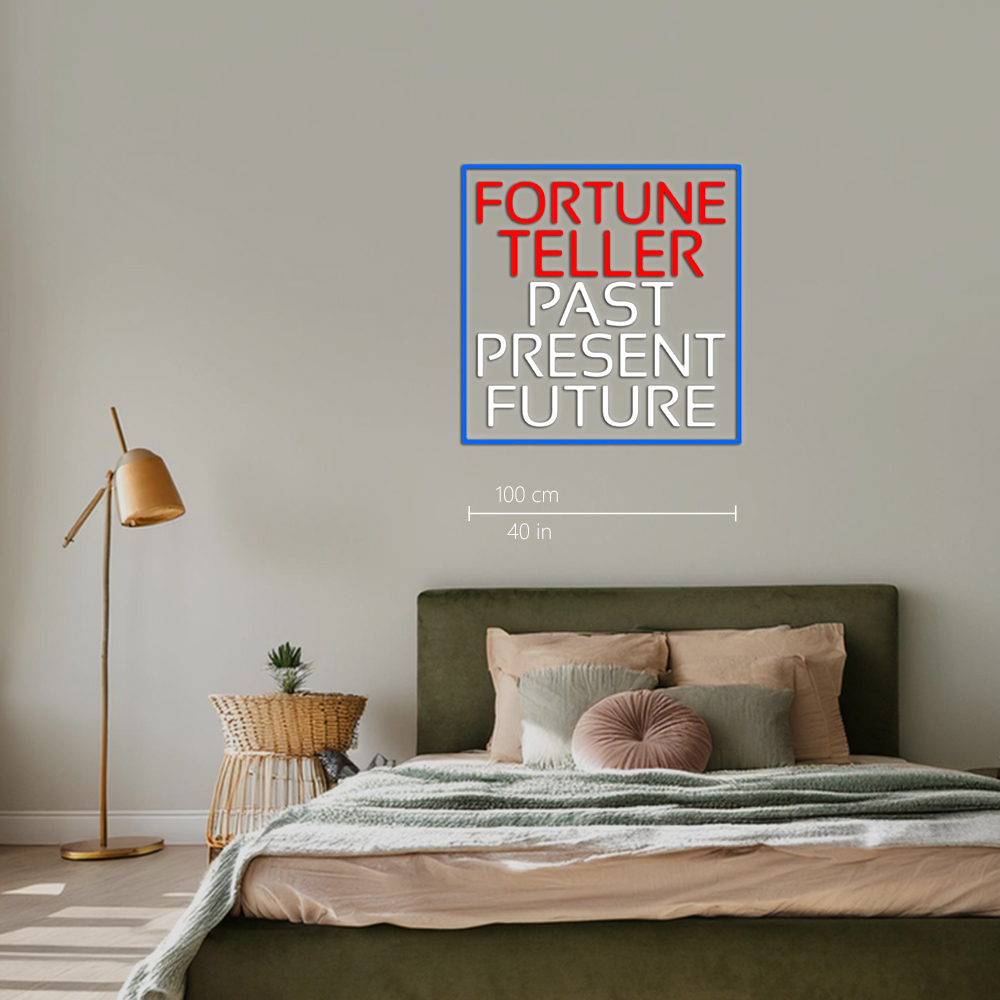 Red Fortune Teller White Past Present Future Blue Border Led Neon Sign