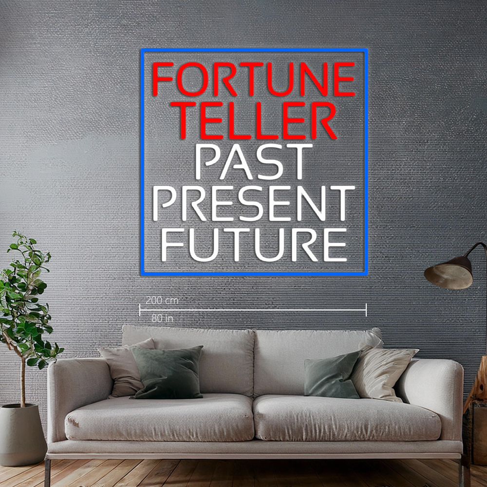 Red Fortune Teller White Past Present Future Blue Border Led Neon Sign