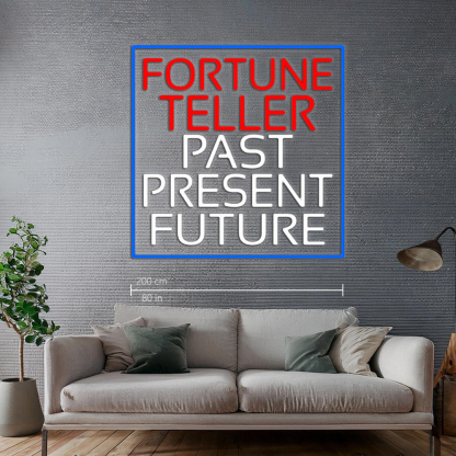 Red Fortune Teller White Past Present Future Blue Border Led Neon Sign