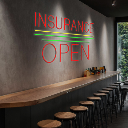Red Insurance Open Block Yellow Green Line Led Neon Signs