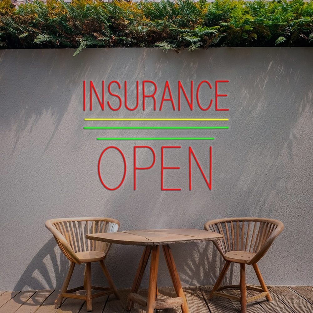 Red Insurance Open Block Yellow Green Line Led Neon Signs