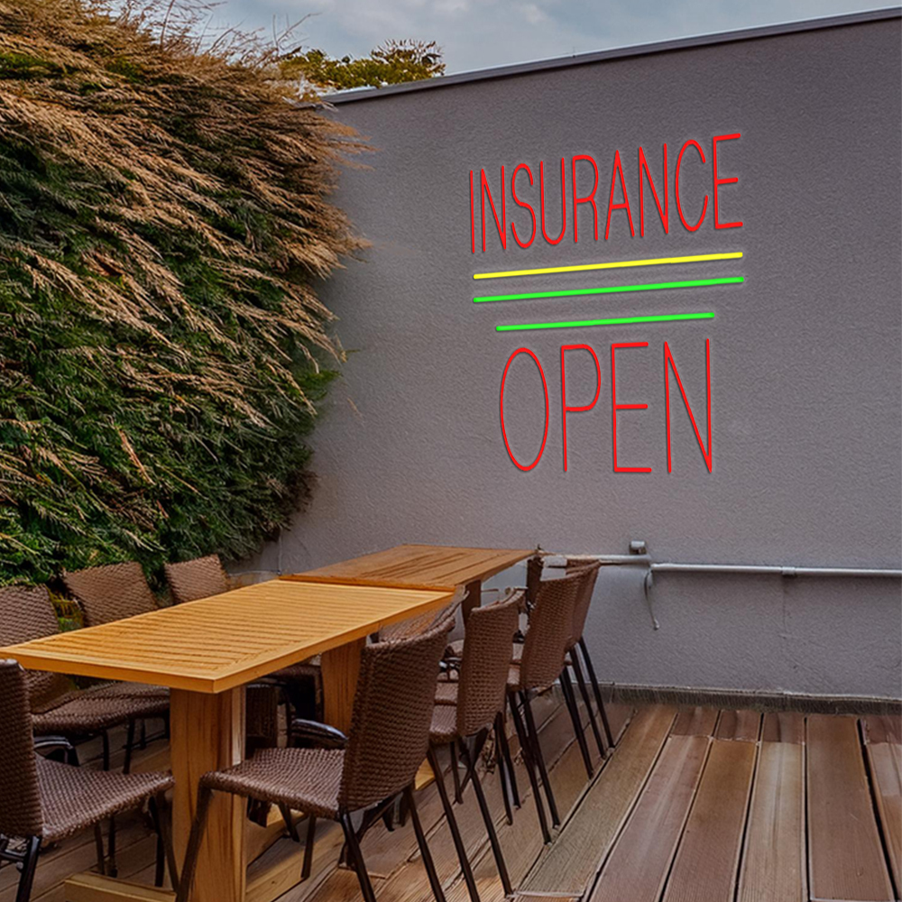 Red Insurance Open Block Yellow Green Line Led Neon Signs