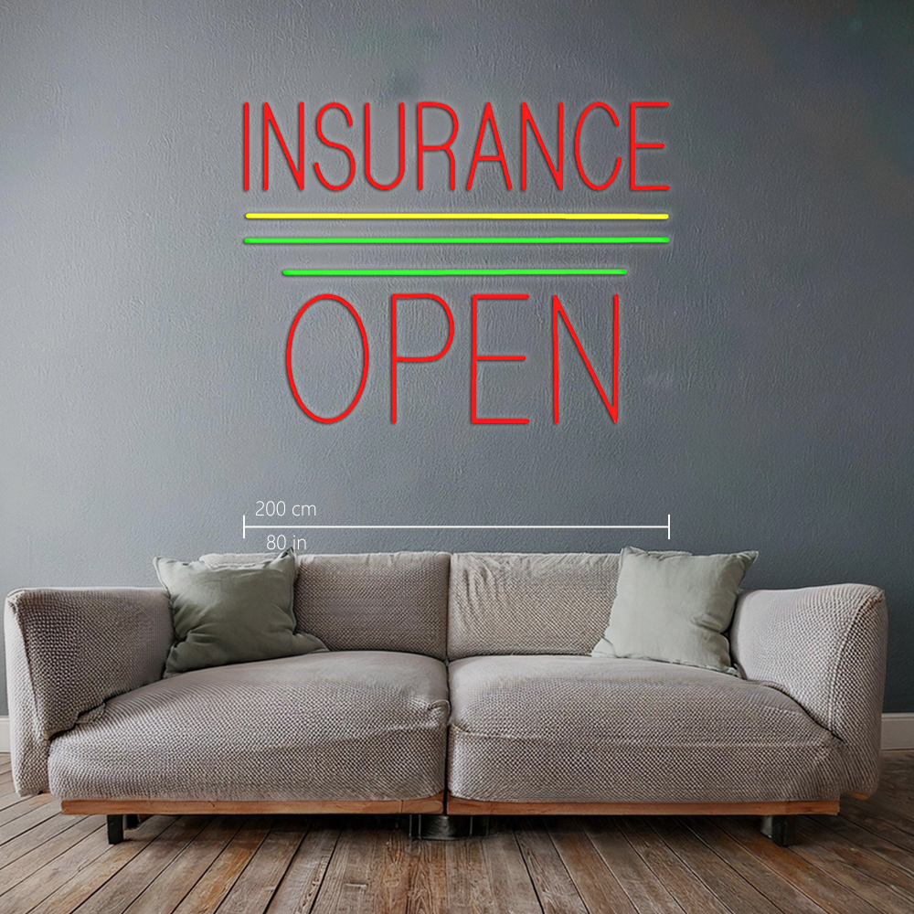 Red Insurance Open Block Yellow Green Line Led Neon Signs