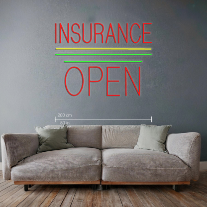 Red Insurance Open Block Yellow Green Line Led Neon Signs